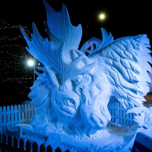 Banff Snow Fest Snow Sculptures Bear Street