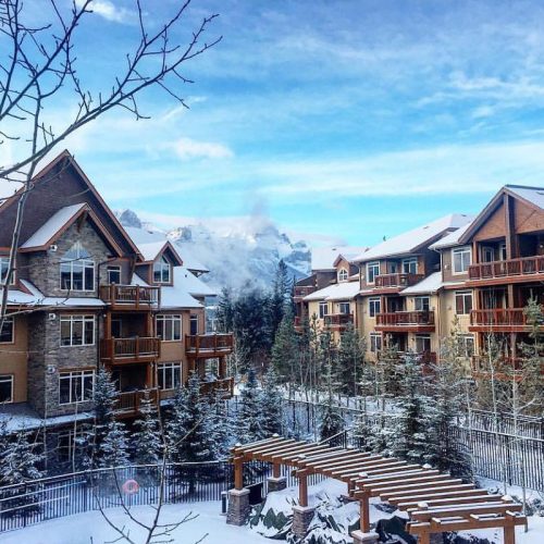 Stoneridge Mountain Resort Canmore in Winter with view our Mt. Rundle